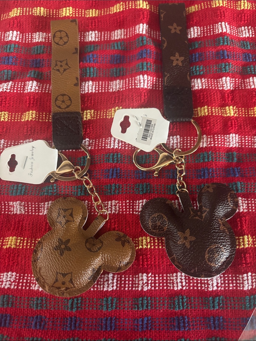 Brown Mouse Head Faux Leather Keychain - Set of 2
